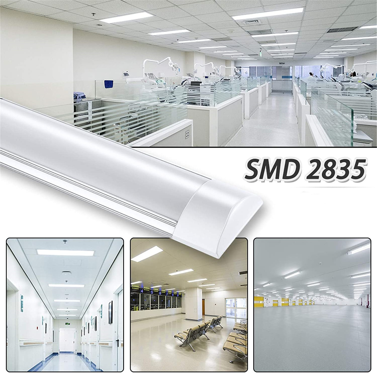 Iron+PP Purification Light LED Batten Linear Fixture SMD2835 16W 34W 6500K CCT 180-265V 2ft 3ft