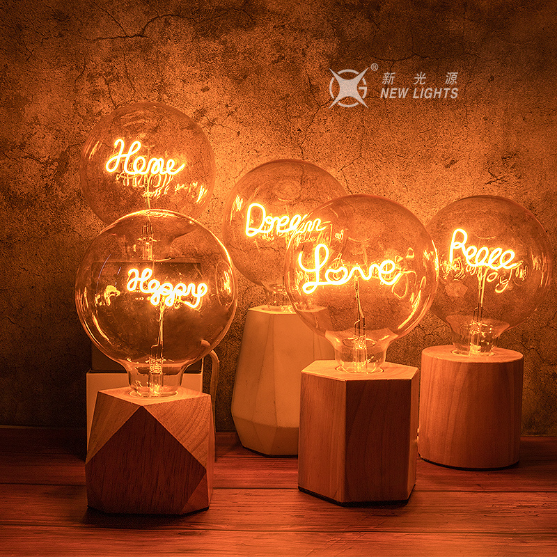 High Quality Hello Love Letter Base 4W Glass E26 E27 B22d Clear Amber G Series Dimmable LED Decorative Filament Bulb