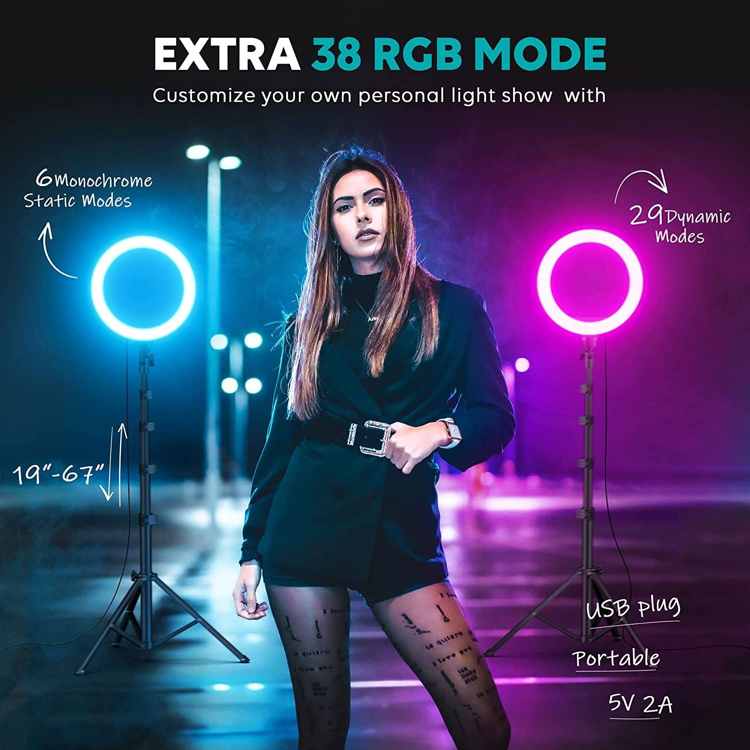 Ring Light with Tripod Stand and Phone Holder RGB Selfie Ring Light with 59