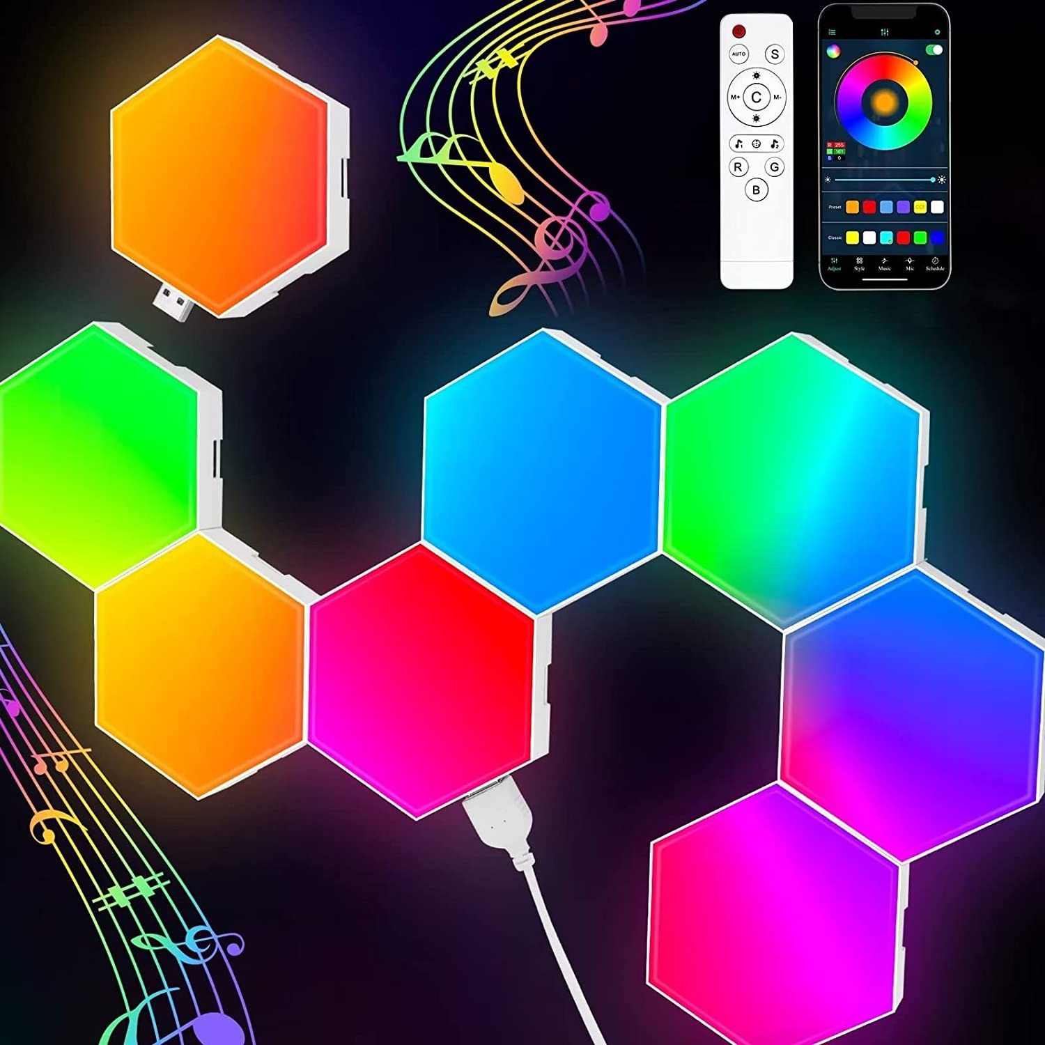 Hexagon Lights LED Wall Panels RGB Gaming Lights with Bluetooth APP Smart Modular Expansion Shapes Lights