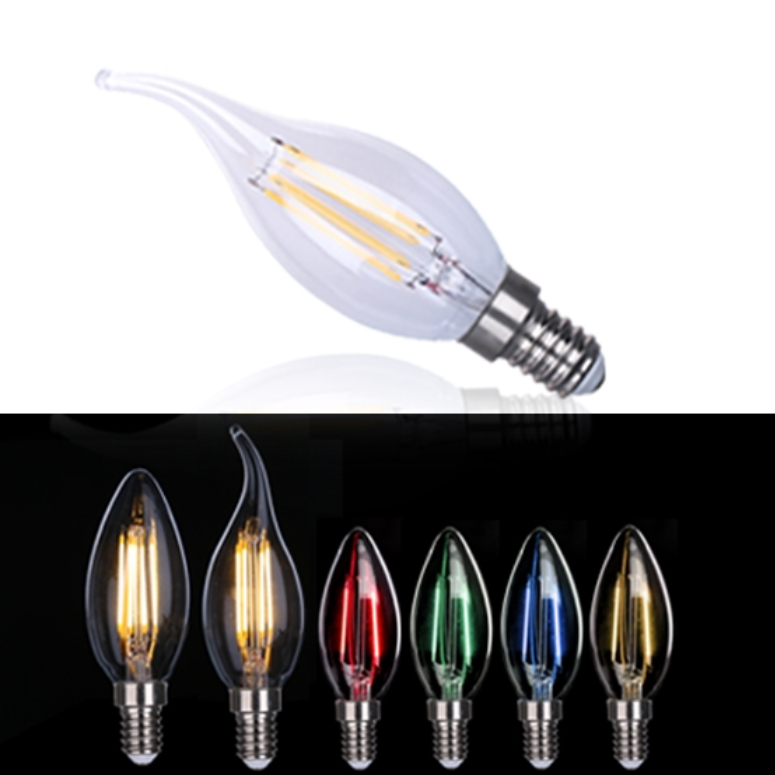 E12 E14 E26 E27 C35 C35T Blue Green Orange Yellow Red Color Light Candle Bulb 2W 4W Colorful LED Filament Bulb for Decoration