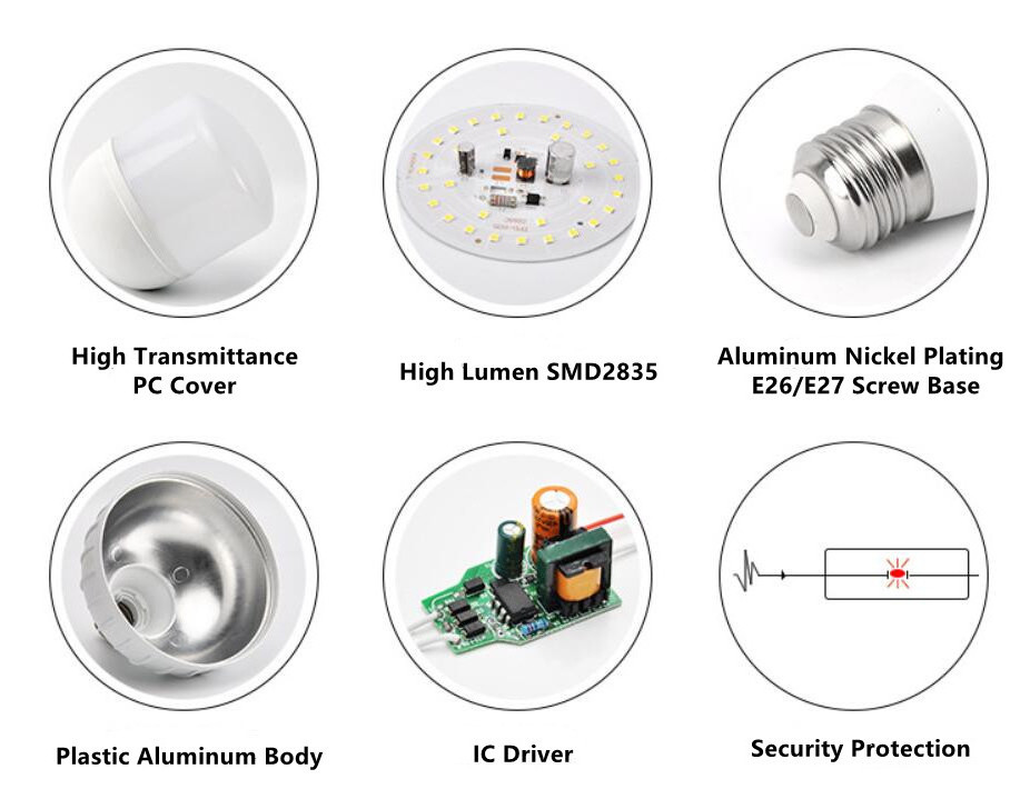 E26 E27 B22 Aluminum Plastic Body PC Cover T Shape Led Bulb Light 5W 10W 15W 20W 30W 40W 50W 60W Led Bulb Lamp