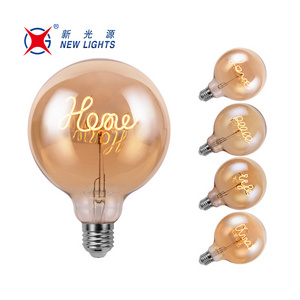 Vintage Decoration Lights Golden Glass G125 Flexible Filament Love Home Hello Tree Happy LED Letter Shape Led Filament Bulb