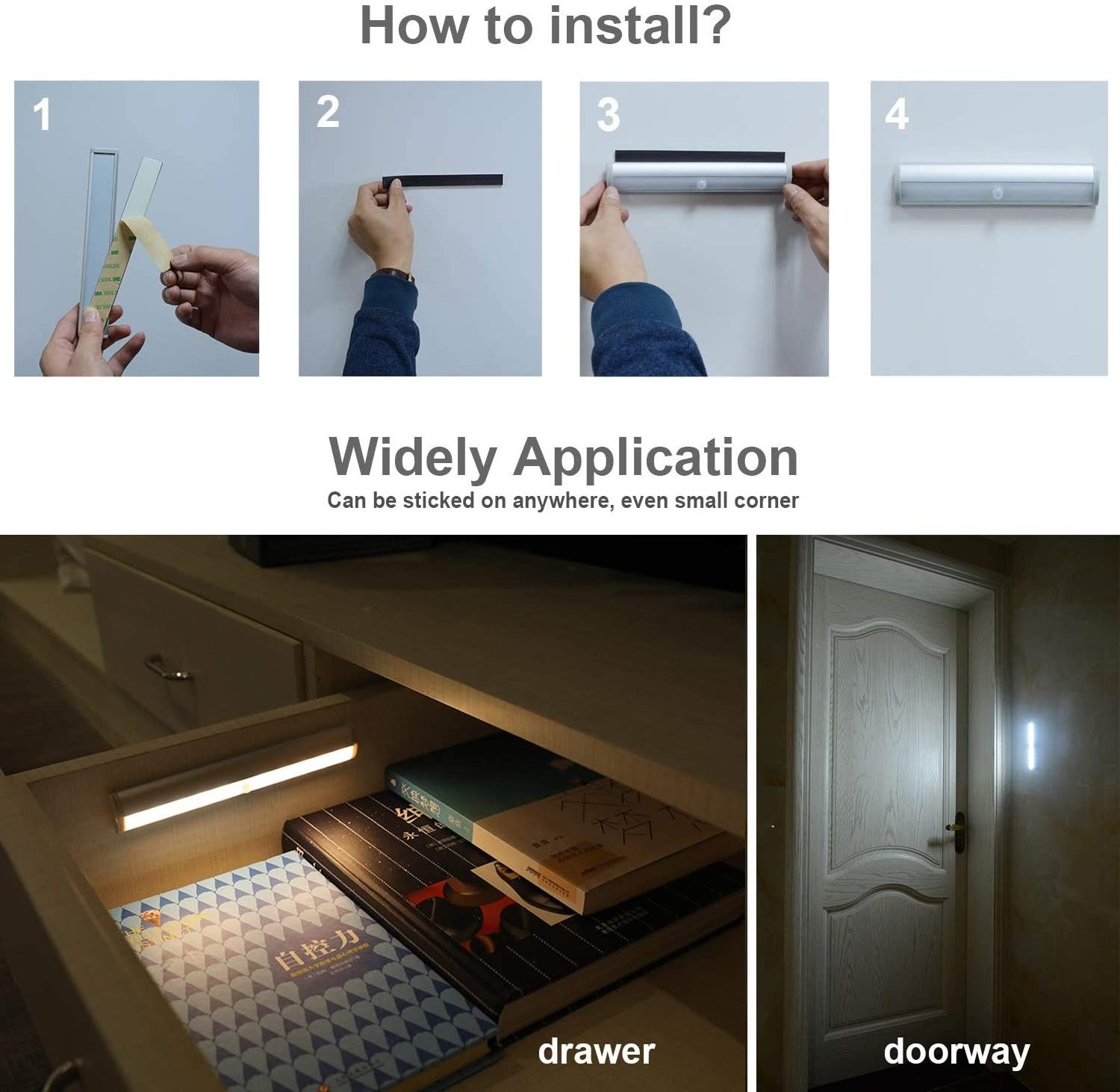 wholesale EU market 2ft 3ft 4ft 5ft 1.5w 3w 4w smart motion sensor stick on led under cabinet lights cabinet lamp