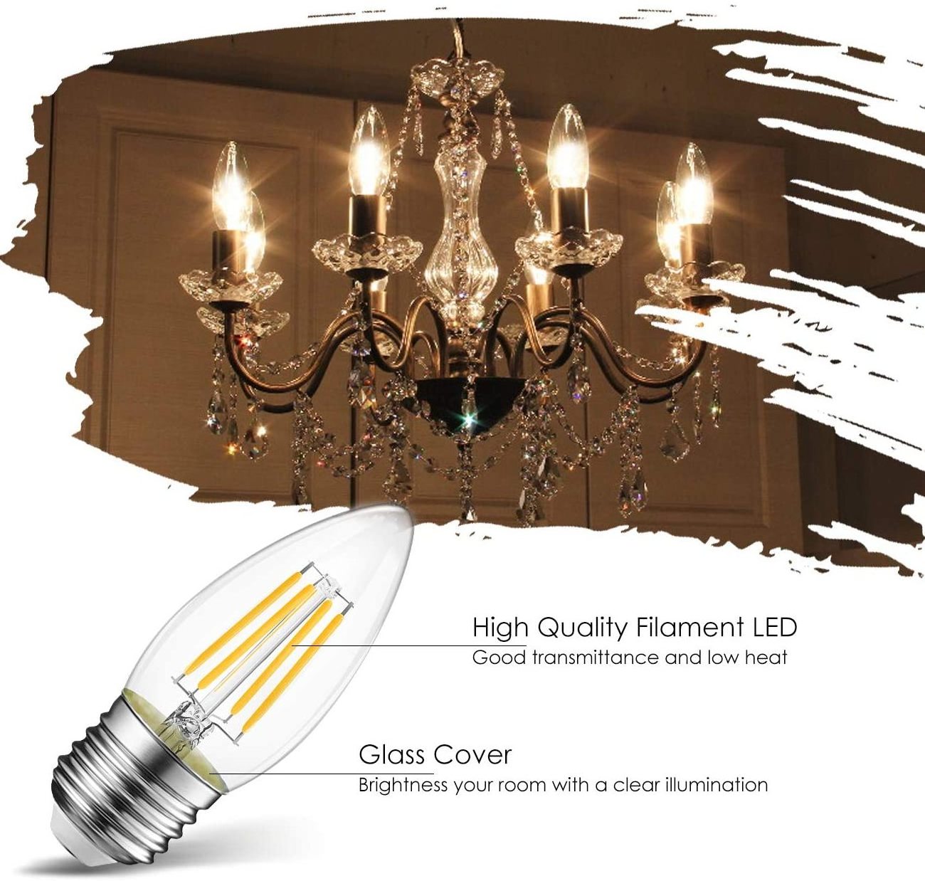 US EU Market Amber Clear B10 E12 E14 E26 E27 110v 220v 2w 4w 5w C35 C37 Dimmable Candle Light Bulb B11 LED Filament Bulb