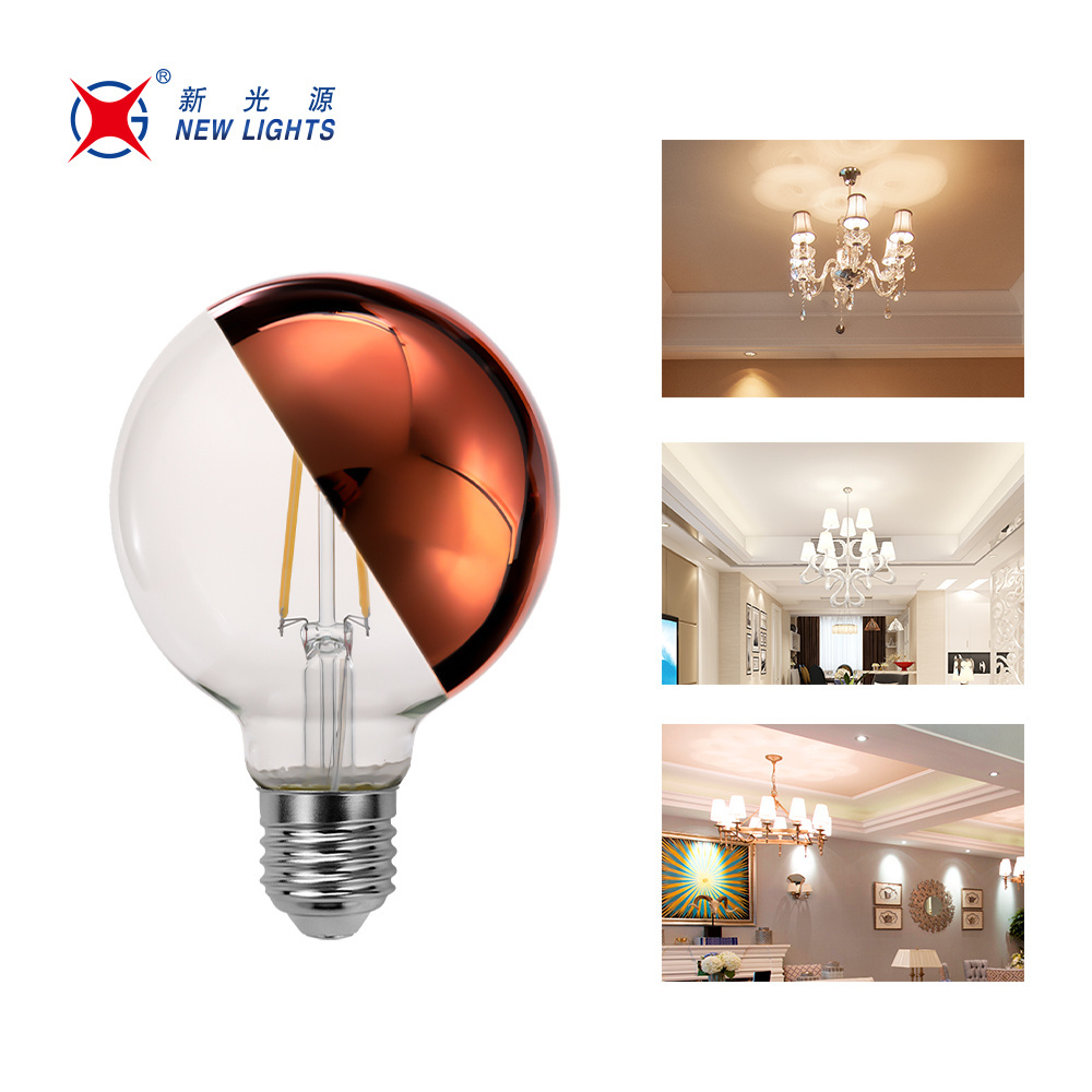 Half Silver LED Filament Bulb G80 G95 E27 Spherical Reflecterende Shadow Light Bulbs 4w 6w 8w Mirror Half Chrome Globe LED Bulb