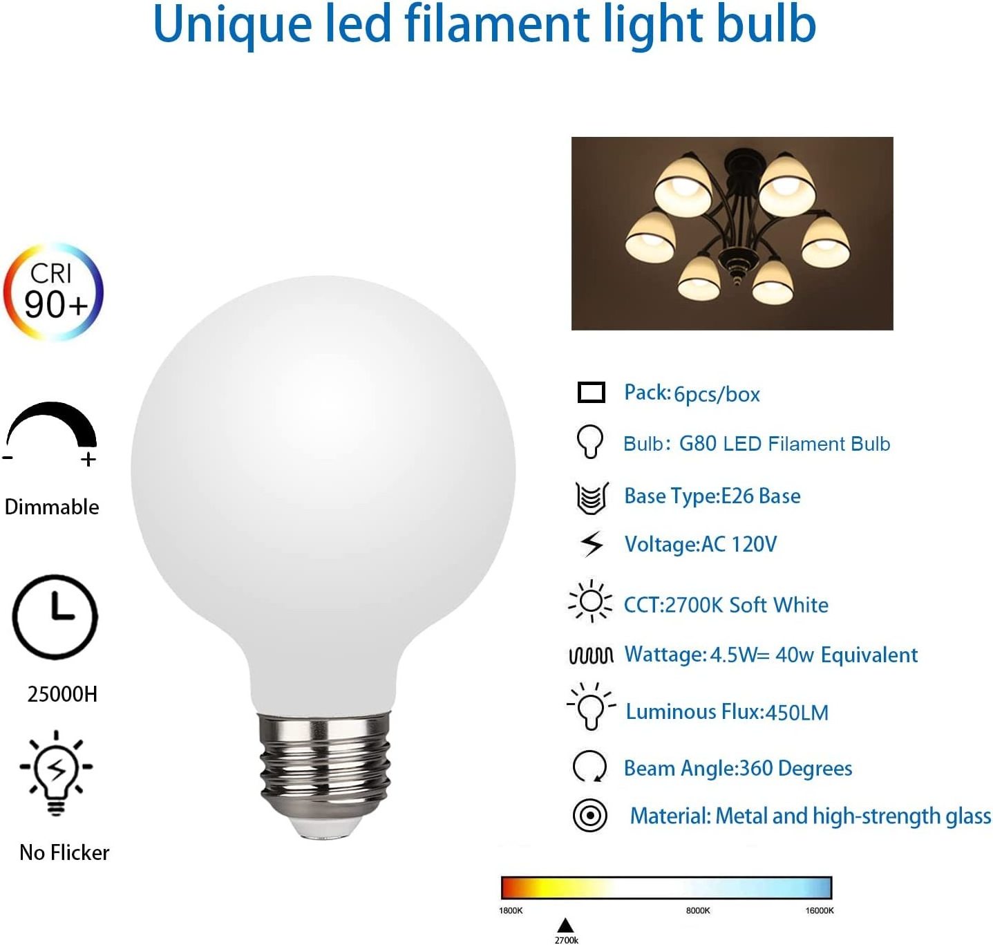 Wholesale Decorative G25(G80) 4.5W 6W 8W Dimmable E26 E27 Frosted Clear Amber Globe LED Edison Led Filament Bulbs