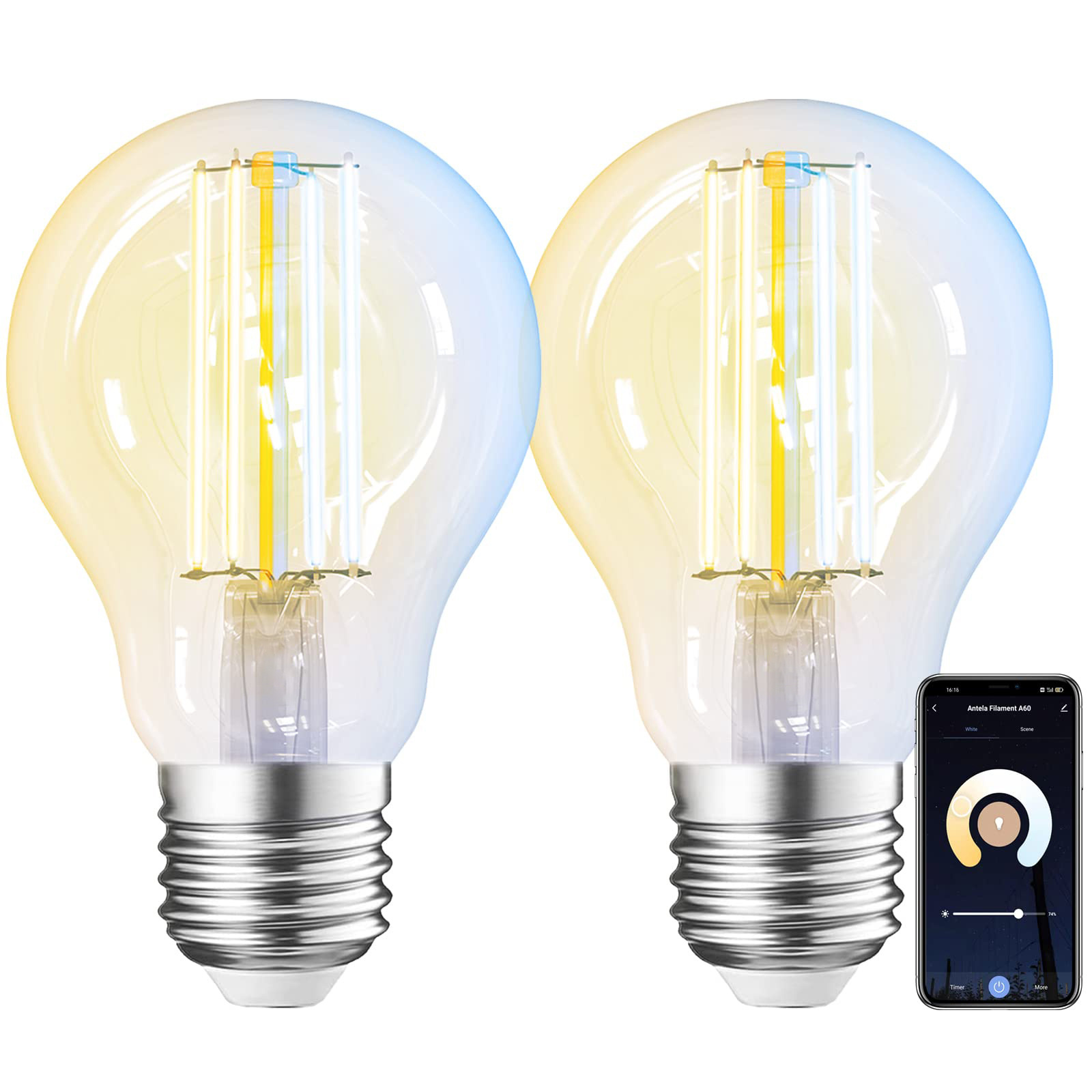 Wifi Bluetooth Smart Led Vintage Glass Dimmable A19 A60 G80 G25 Globe E26 E27 4W 8W 10W 40W Tunable LED Filament Bulb