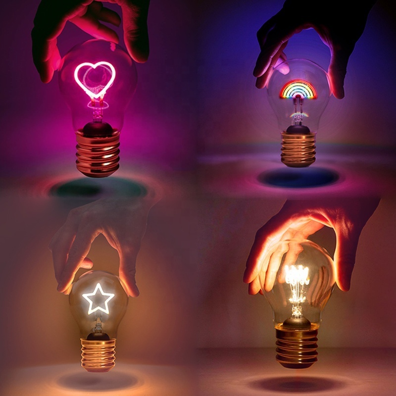 LATEST decorative G45 A60 E27 E40 USB rechargeable LED love rainbow heart bulb