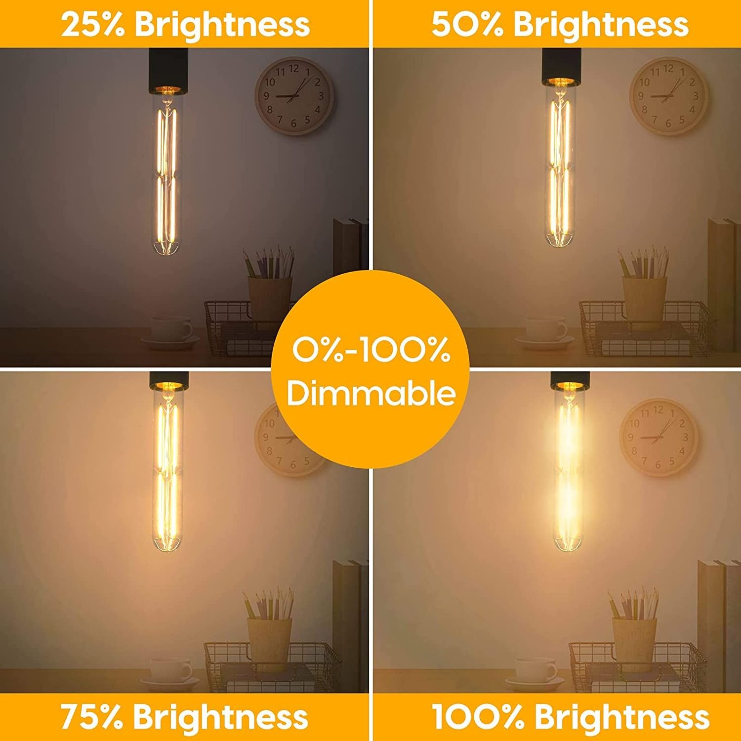 E26 Bulb 60 Watt Tubular, Soft White 2700k Edison Bulb  6W 650LM Dimmable T10 T28 T30 Vintage Tubular Led Bulb Light