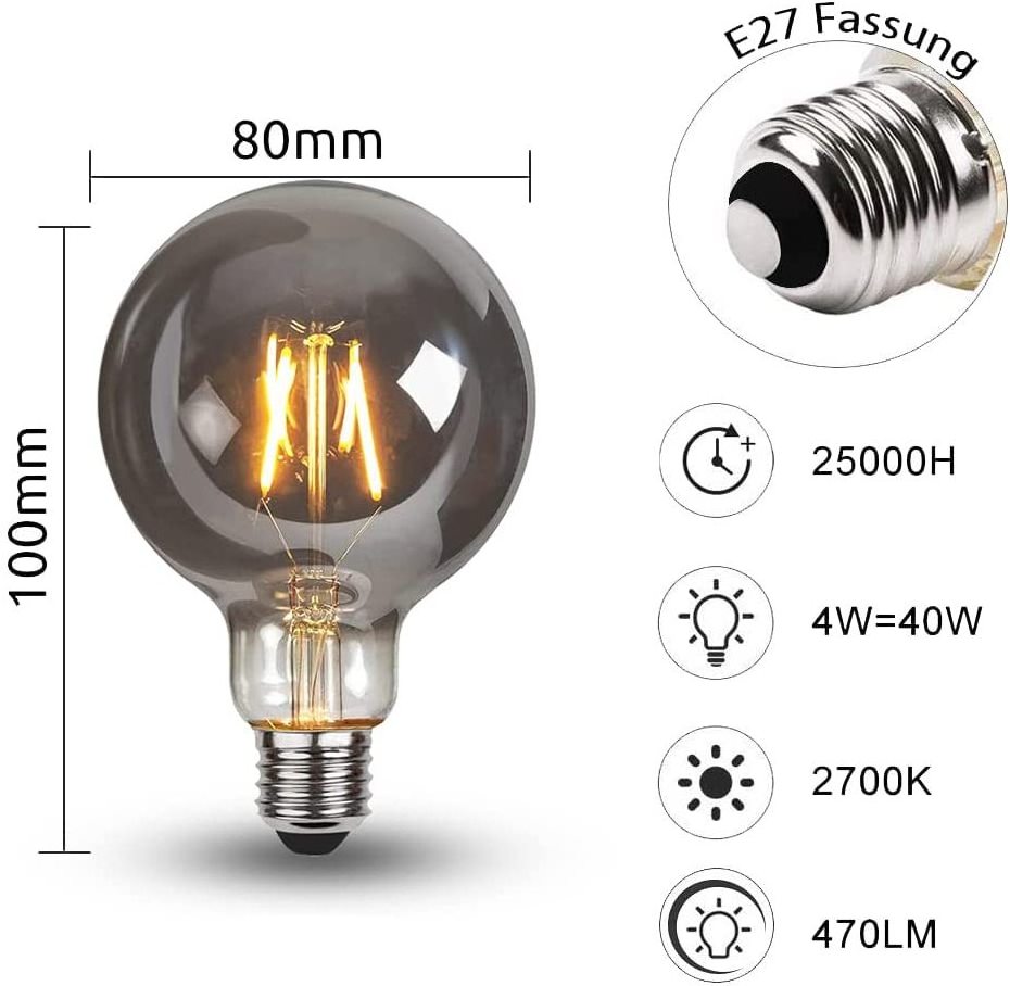 Factory A60 ST64 ST58 G80 G95 G125 C35 G45 T30 T45 E27 E14 E27 4W 6W 8W DIM Amber Clear Edison LED Filament Bulb