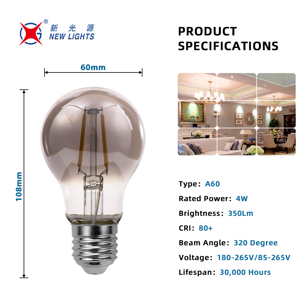 Factory A60 ST64 ST58 G80 G95 G125 C35 G45 T30 T45 E27 E14 E27 4W 6W 8W DIM Amber Clear Edison LED Filament Bulb