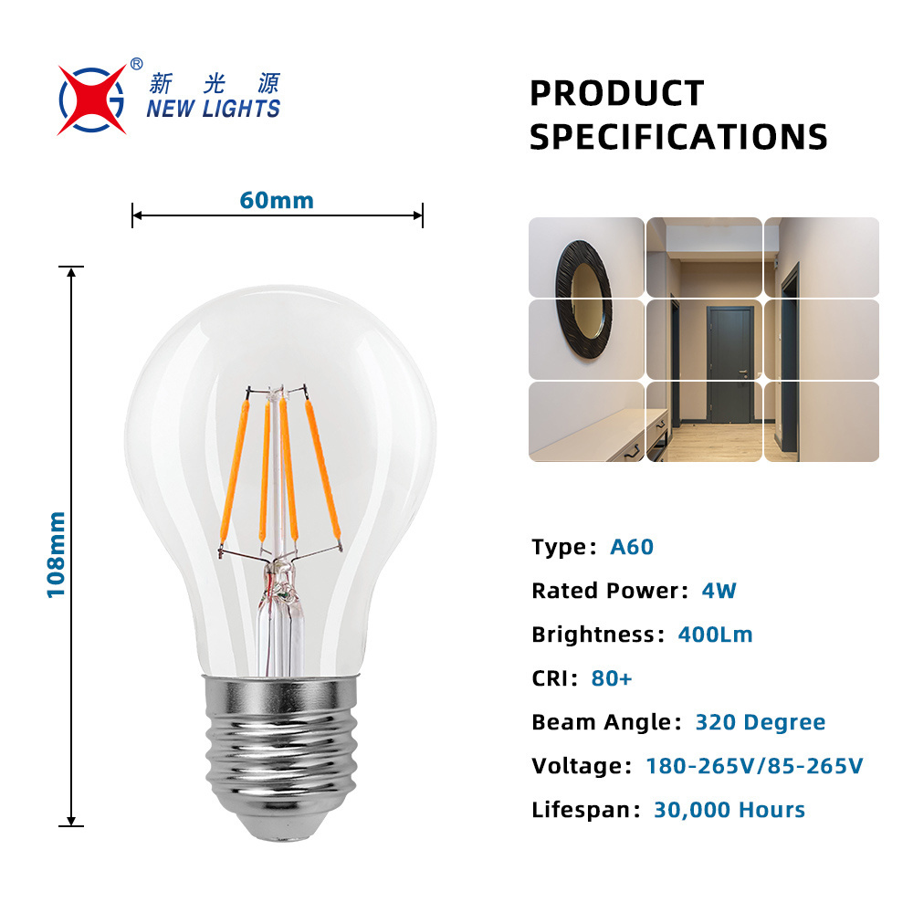 Home Decor A60 ST64 ST58 G80 G95 G125 C35 G45 T30 T45 E27 E14 E27 4W 6W 8W DIM Amber Clear Edison LED Filament Bulb