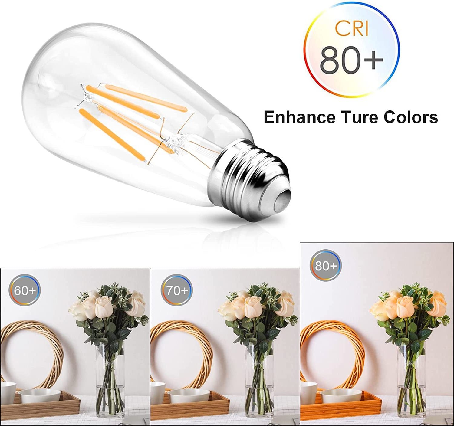 Vintage LED Edison Bulbs 6W Equivalent 60W High Brightness Warm White 2700K ST58 Antique LED Filament Bulbs