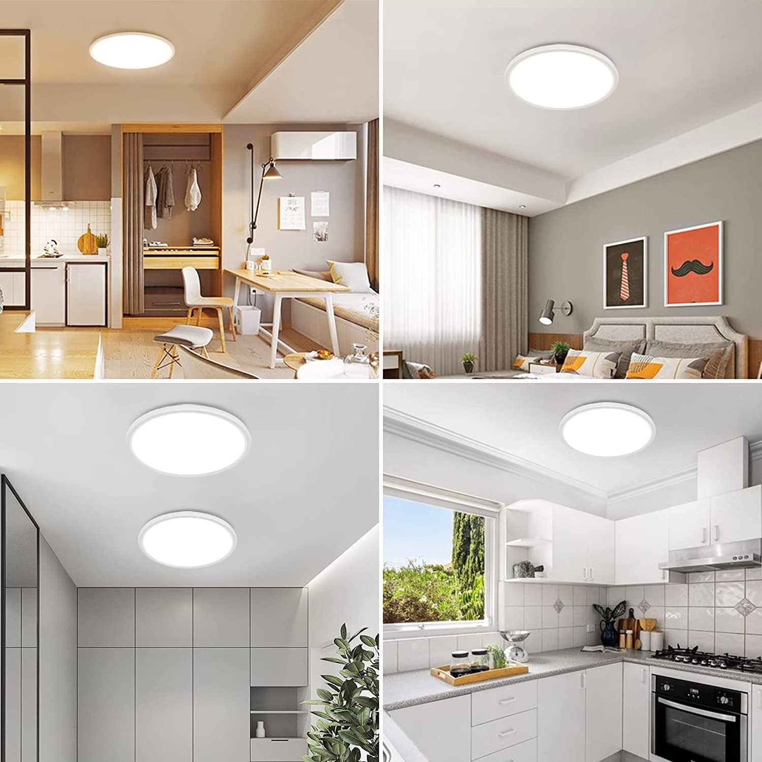 LED Flush Mount Ceiling Light Fixtures 24W 3000K/4000K/6500K Adjustable Slim Dimmable Ceiling Lamps  Modern Round Flat Lights