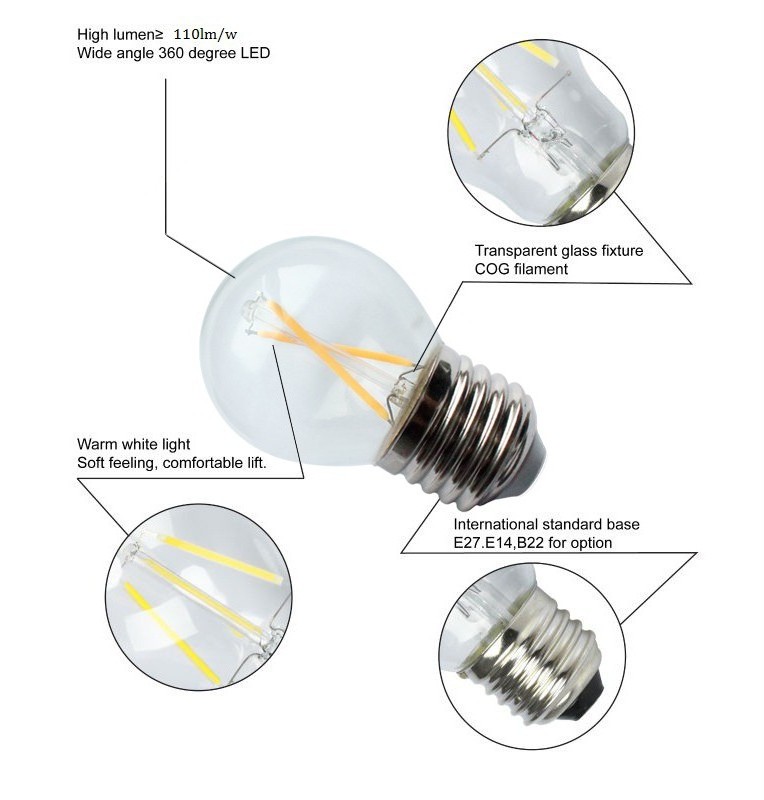 LED Manufacturers E26 E27 Screw 2W 4W 5W Edison Bulb 1800-6500K Clear Opal Frosted Glass G45 Indoor LED Filament Bulb Light