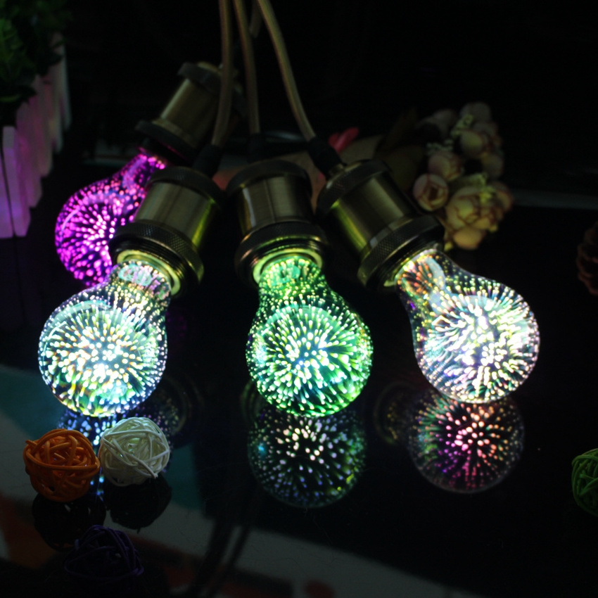 3D Firework A60 ST64 G125 Diamond-Shape 2W E26 E27 Holiday Party Wedding Decorative Bulb 3D Fireworks Decorative LED Light Bulb