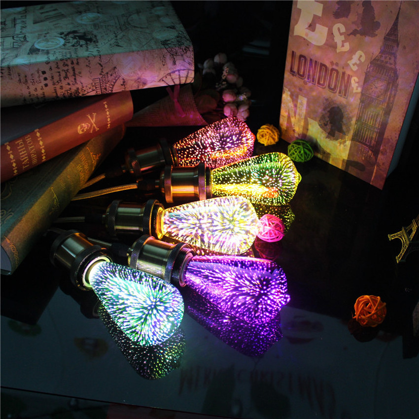 3D Firework A60 ST64 G125 Diamond-Shape 2W E26 E27 Holiday Party Wedding Decorative Bulb 3D Fireworks Decorative LED Light Bulb