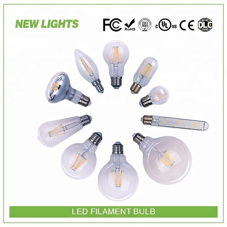 ST64 G80 G95 G125 T30 A60 e26 e27 dimmable led filament bulb