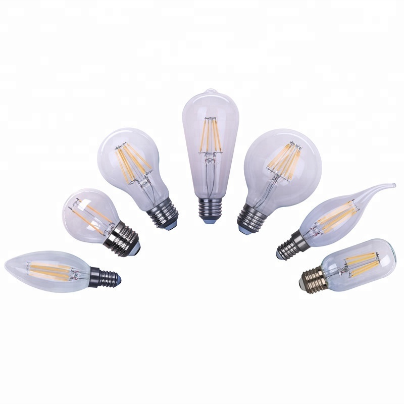 ST64 G80 G95 G125 T30 A60 e26 e27 dimmable led filament bulb