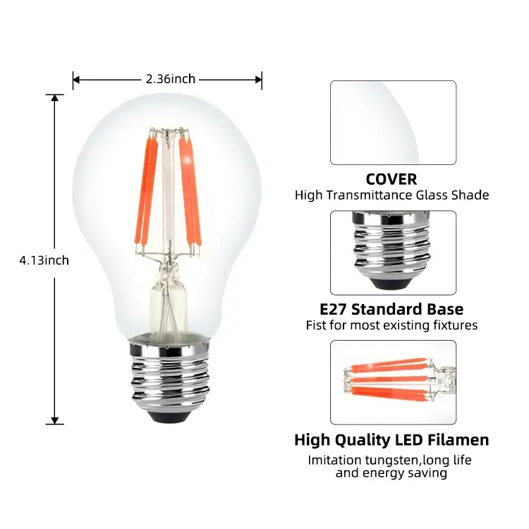 R&B daylight full spectrum filament plant bulb a60 4w 6w 8w led grow light