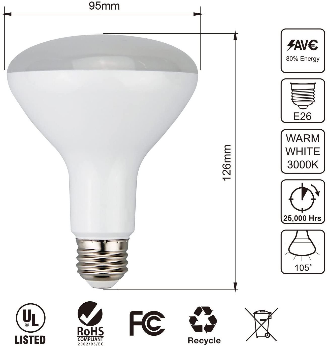 USA Market BR30 LED Bulb 120V 9W 5000K 6500K 65W Equivalent Dimmable E26 E27 Base LED Corn Light Indoor Lighting Bulb