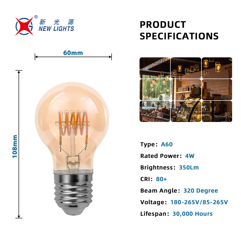 CE Vintage Led Light A60 ST64 ST58 G80 G95 G125 C35 G45 T30 T45 E27 E14 E27 4W 6W 8W DIM Amber Clear Edison LED Filament Bulb