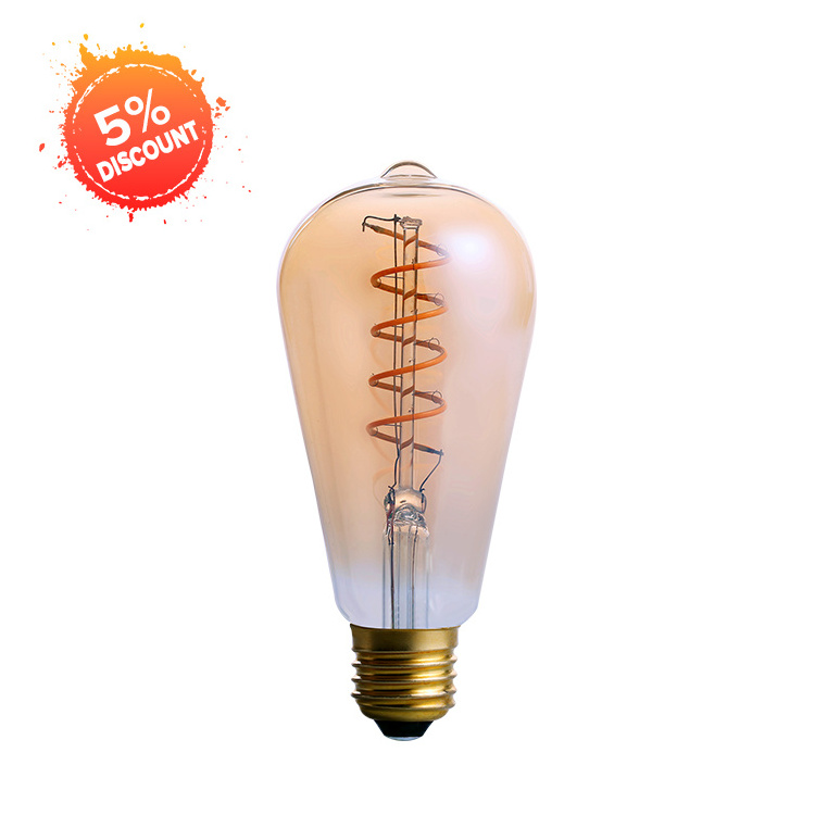 EU 6Pack Vintage E27 Edison Light Bulbs 40 Watts Equivalent ST64 Dimmable 4W LED Flexible Spiral Filament Decorative Light Bulbs