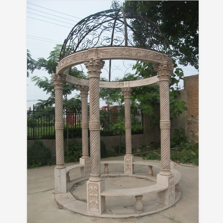 outdoor hand carved life size natural stone garden marble round gazebo with statues for sale