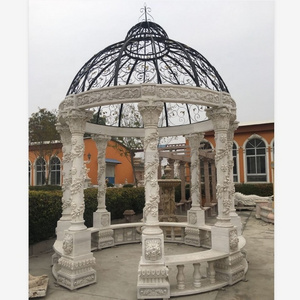 hand carved marble garden column gazebo with steel iron art top design