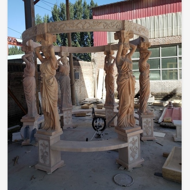 hand carved marble garden column gazebo with steel iron art top design