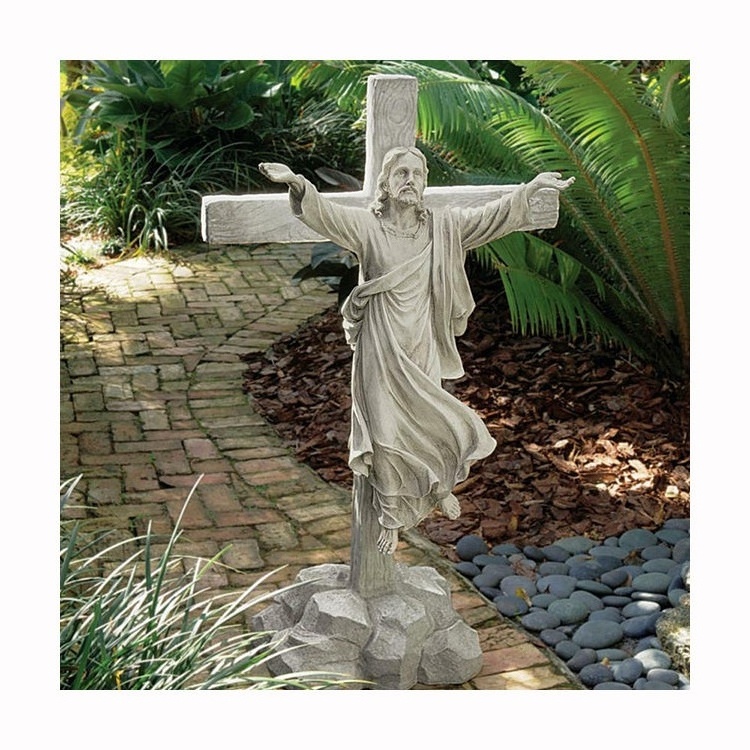 white hand carved ccross marble statues of jesus christ