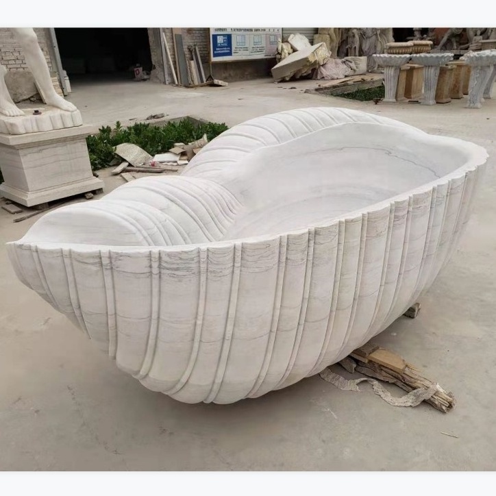 Indoor luxury freestanding white natural marble stone bathtubs