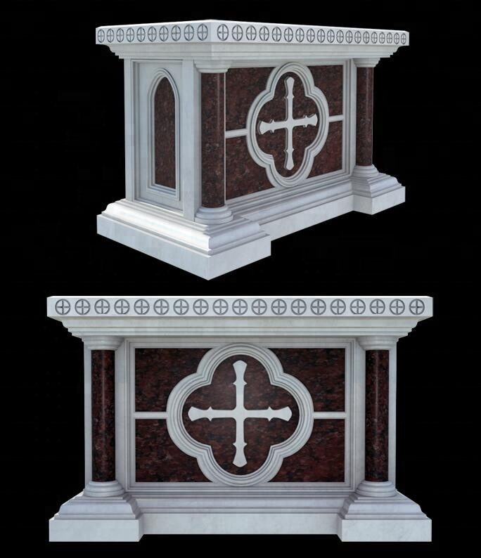 church catholic Natural white Marble Altars Table With pillars and last supper sculpture