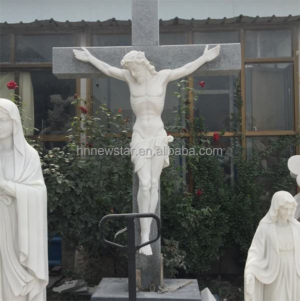 white hand carved ccross marble statues of jesus christ