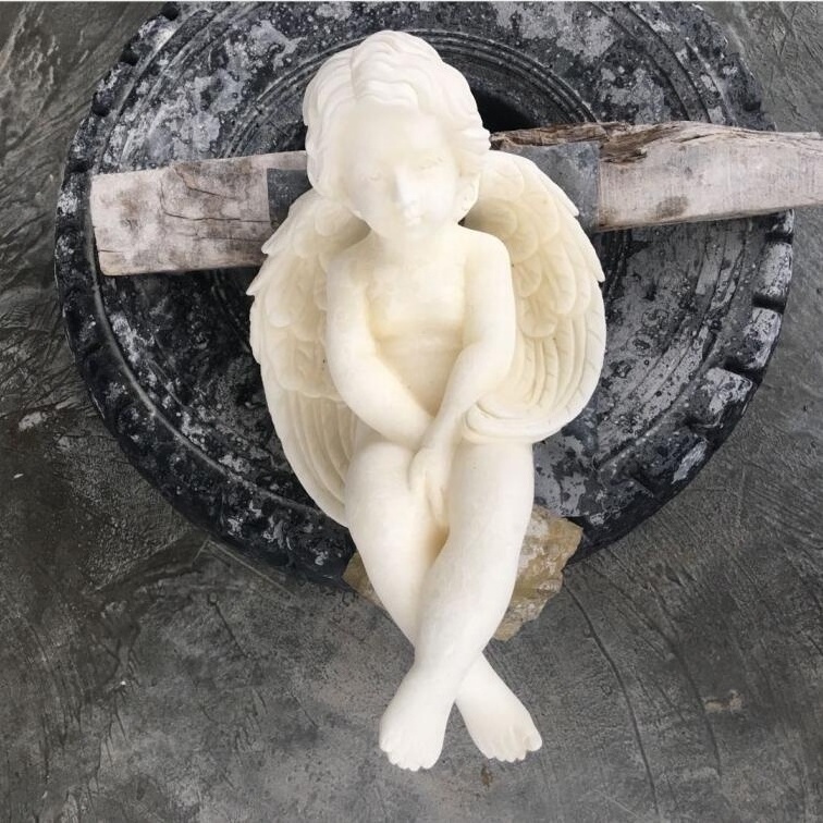 white marble carving life size kneeling baby angels in pray statue sculpture