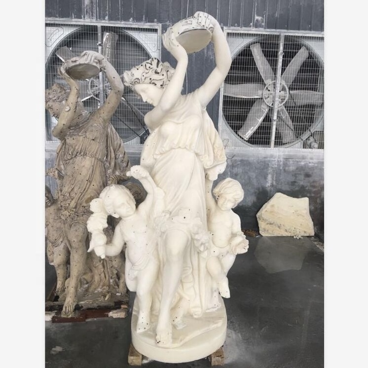 white marble carving life size kneeling baby angels in pray statue sculpture