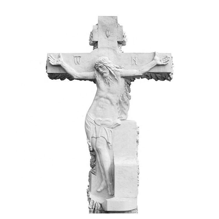 white hand carved ccross marble statues of jesus christ