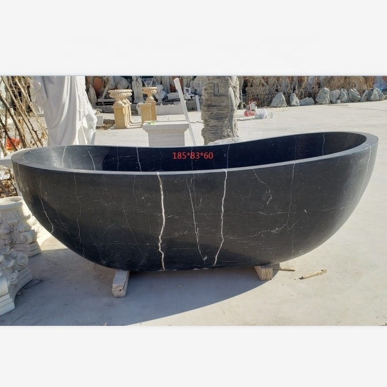 hand carved black natural marble stone bowl bathtub for sale