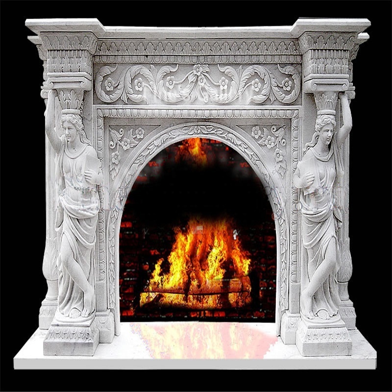 Indoor Decorative Marble Stone Lion Head Statue Fireplace Mantel Surround