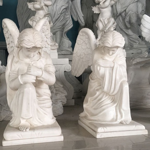 white marble carving life size kneeling baby angels in pray statue sculpture