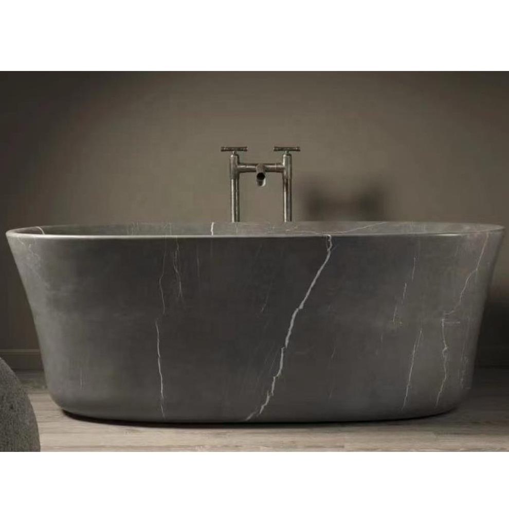 hand carved black natural marble stone bowl bathtub for sale