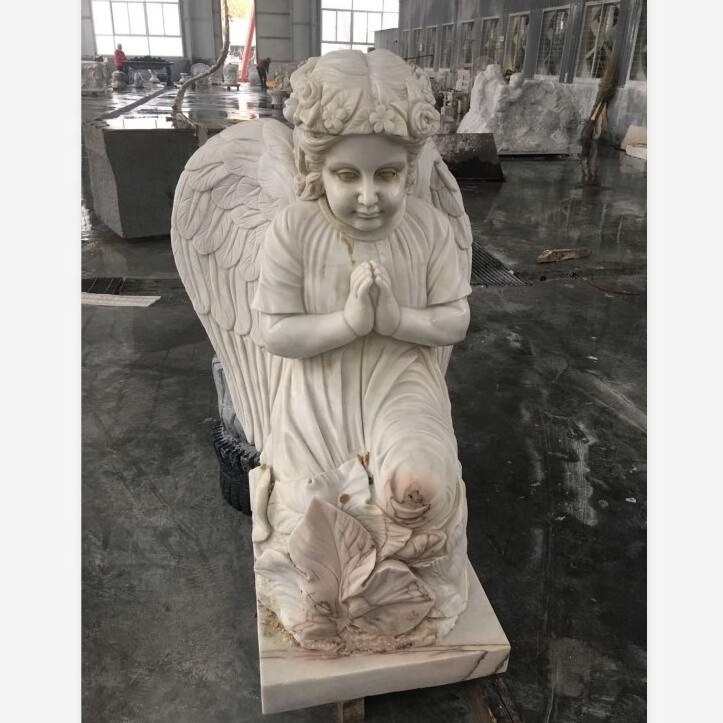 white marble carving life size kneeling baby angels in pray statue sculpture