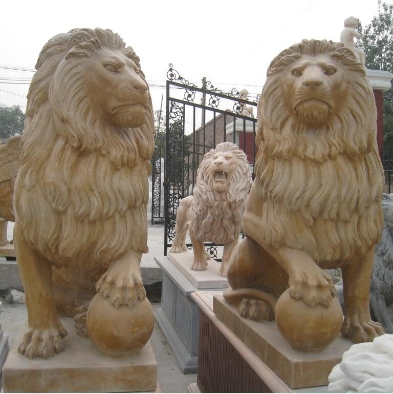 Outdoor Red Sand Stone Lion Statue sculpture For Sale