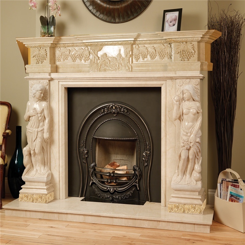 Indoor Decorative Marble Stone Lion Head Statue Fireplace Mantel Surround