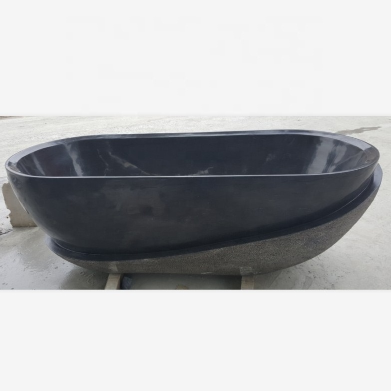 hand carved black natural marble stone bowl bathtub for sale