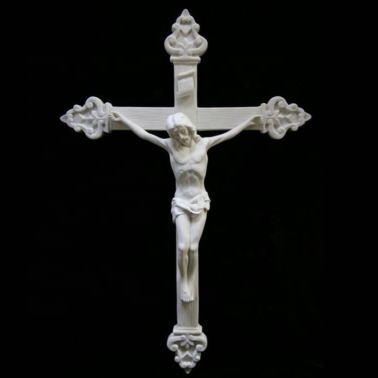 white hand carved ccross marble statues of jesus christ