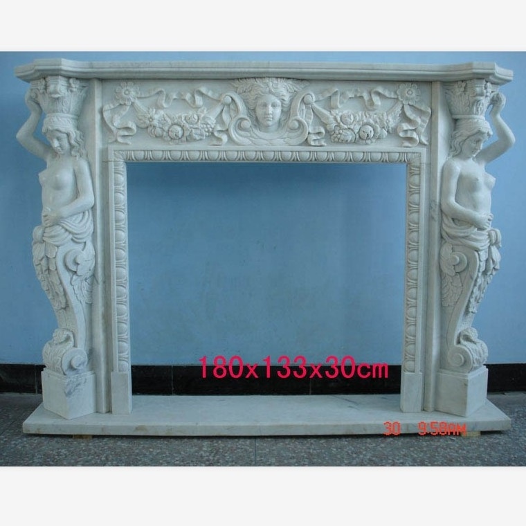 Indoor Decorative Marble Stone Lion Head Statue Fireplace Mantel Surround