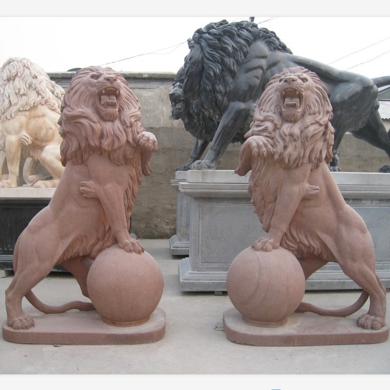 Outdoor Red Sand Stone Lion Statue sculpture For Sale