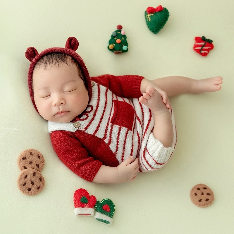 Striped Newborn Baby Photo Shoot Props Crochet Clothes with Hat Knitted Outfits for Photography Props